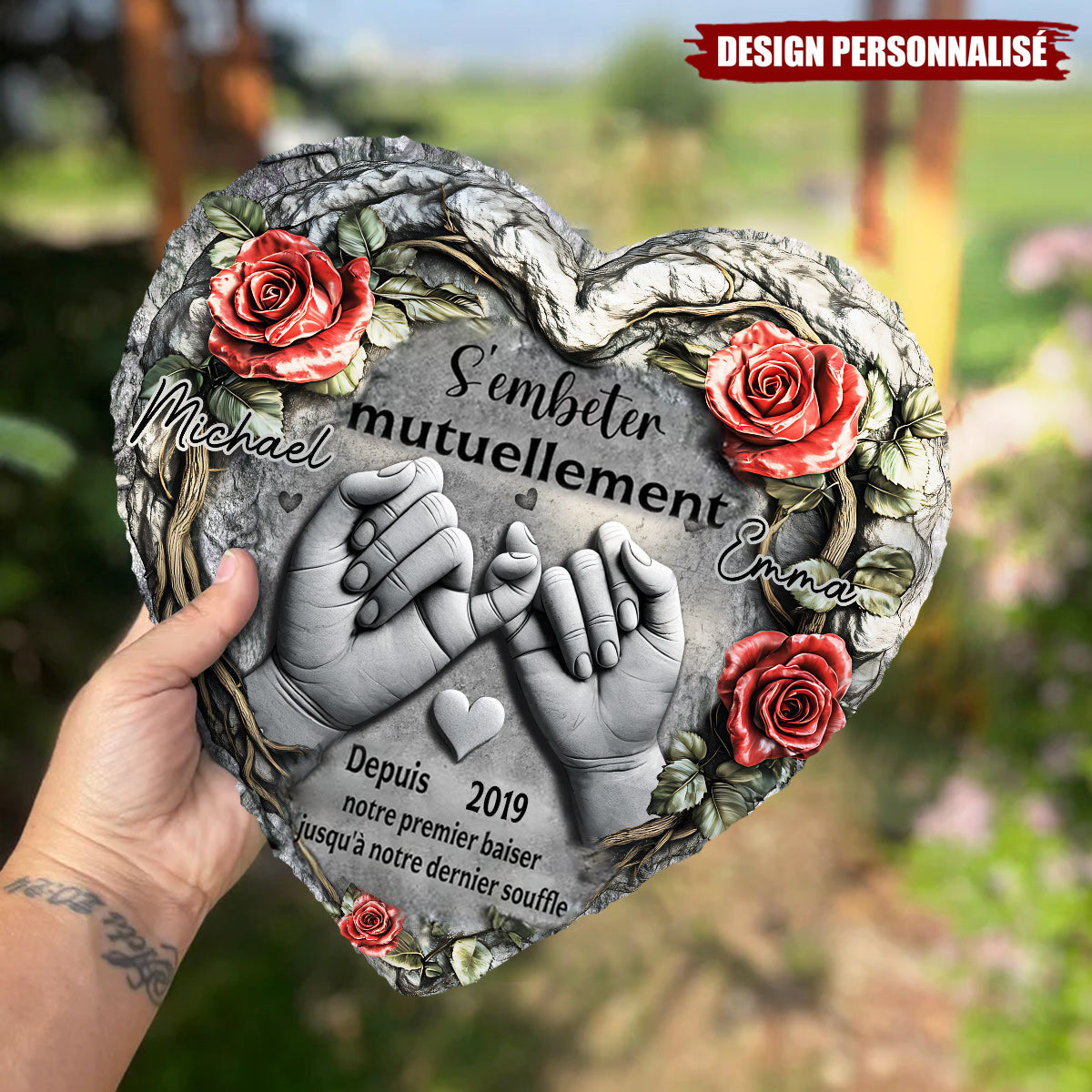 Pierre en forme de cœur personnalisée – Amour éternel depuis notre premier baiser