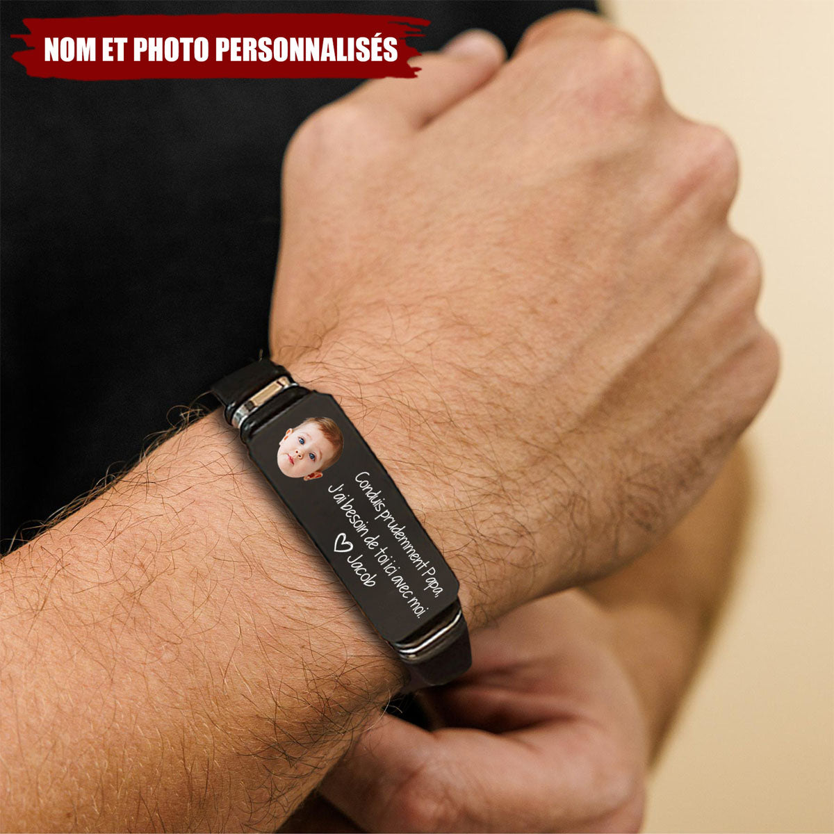 Bracelet Personnalisé avec Photo - Message Touchant de l’Enfant à Son Papa
