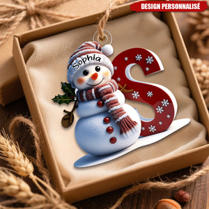Ornement Bonhomme de Neige Personnalisé avec Initiale – Décoration de Noël Unique