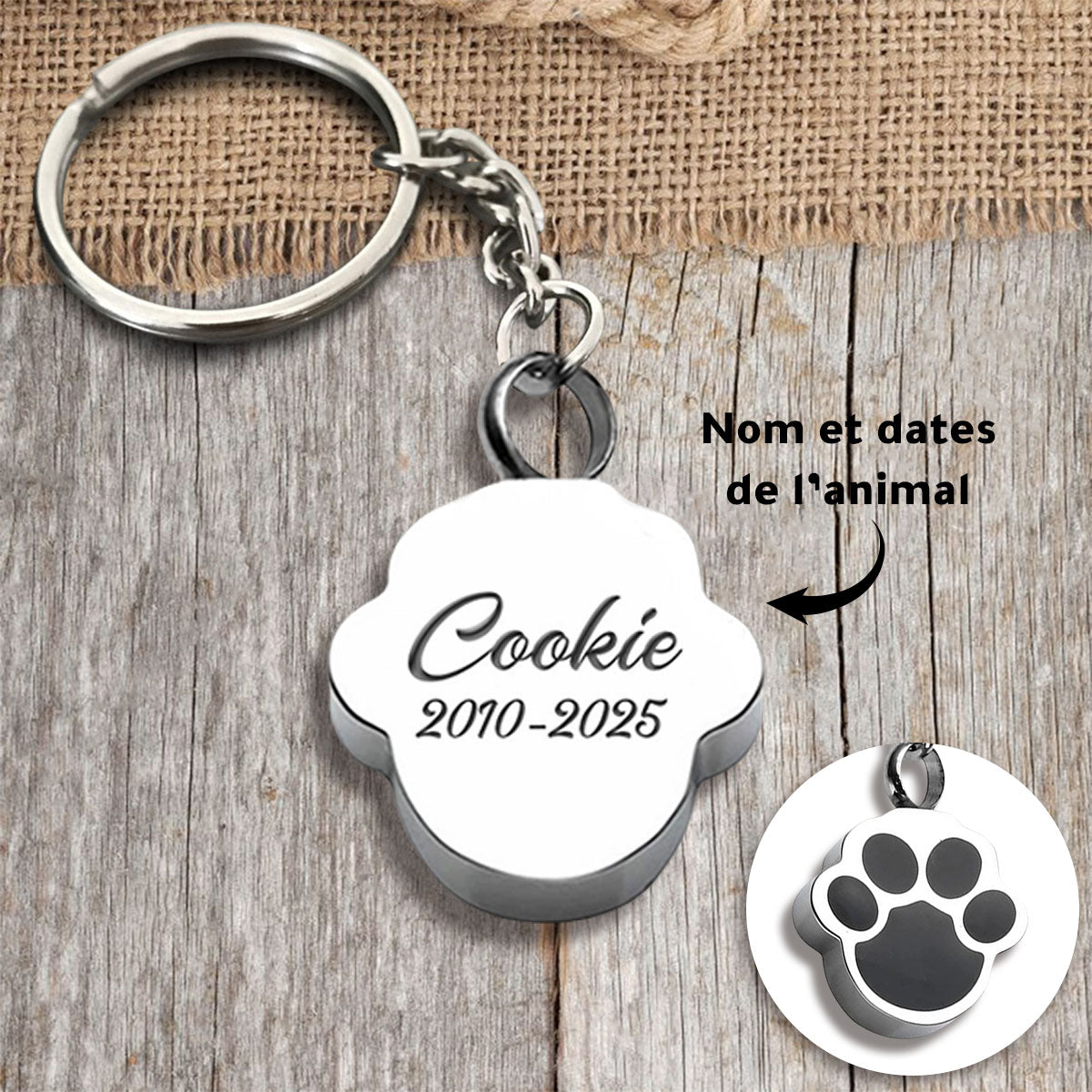 Porte-clés Urne Mémoriale Personnalisée – Patte d’Animal
