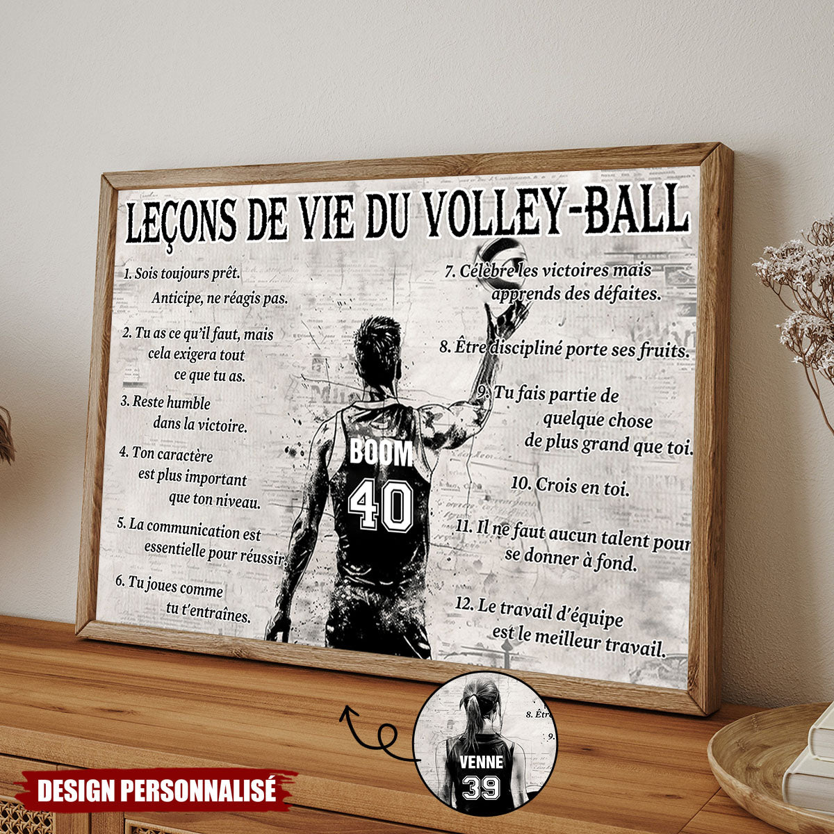 Affiche Personnalisée Leçons de Vie du Volley-ball  – Cadeau pour les Amoureux du Volley-ball