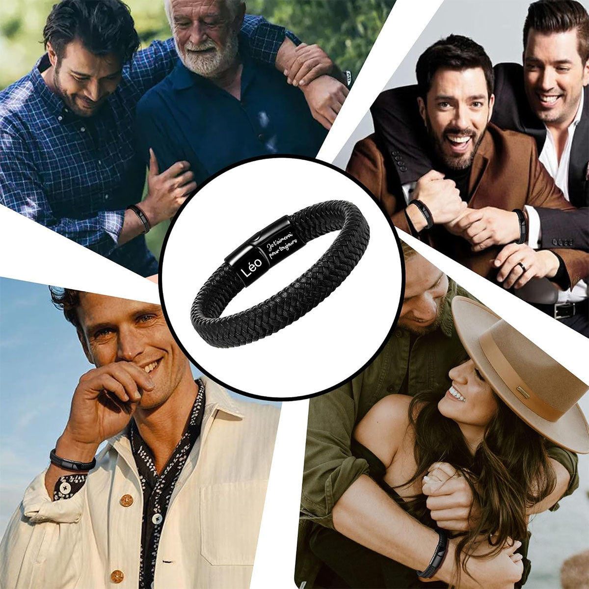 Bracelet en Cuir Personnalisé pour Homme – Cadeaux pour la fête des pères, un anniversaire ou une remise de diplôme
