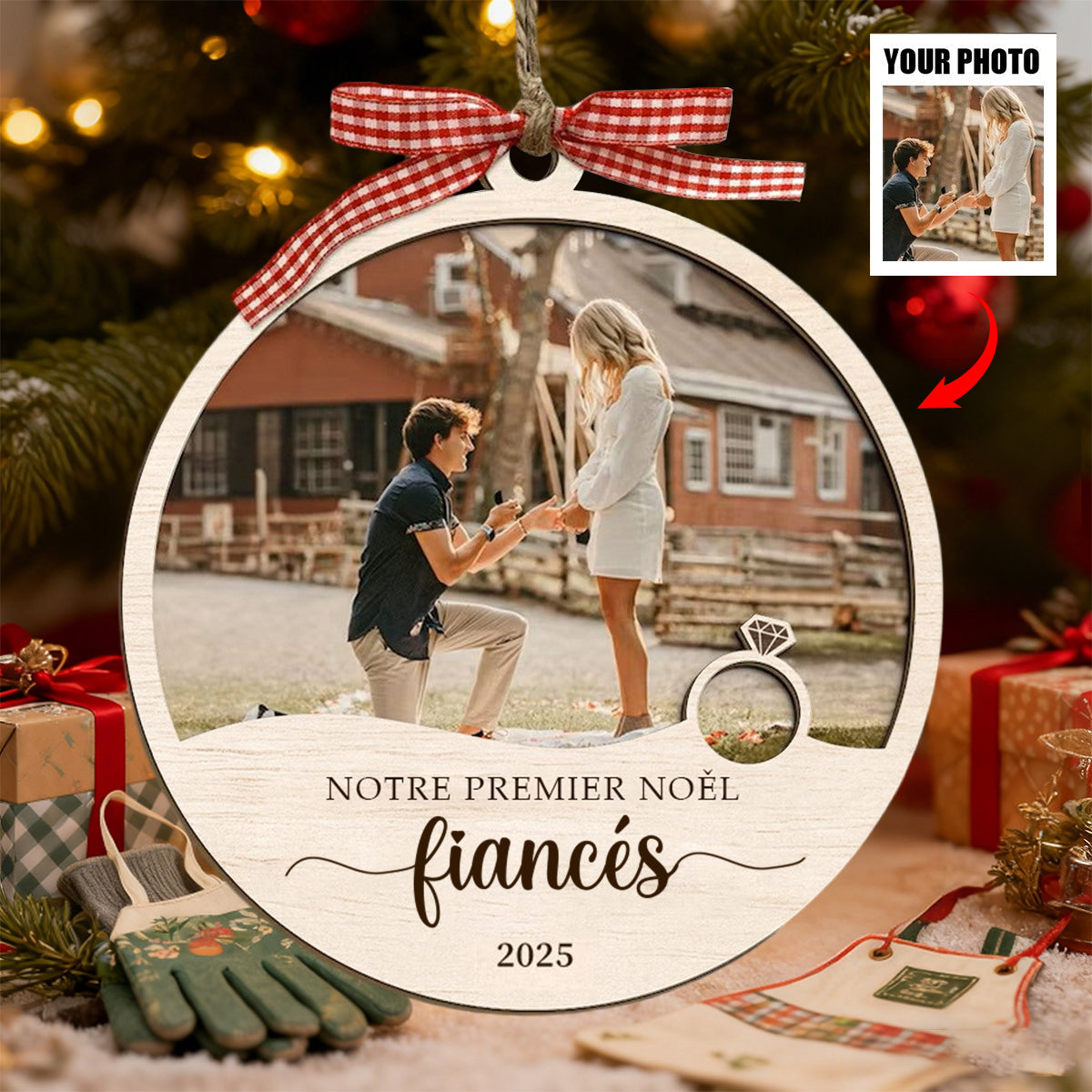 Notre Premier Noël Fiancés – Suspension Souvenir Personnalisée avec Photo