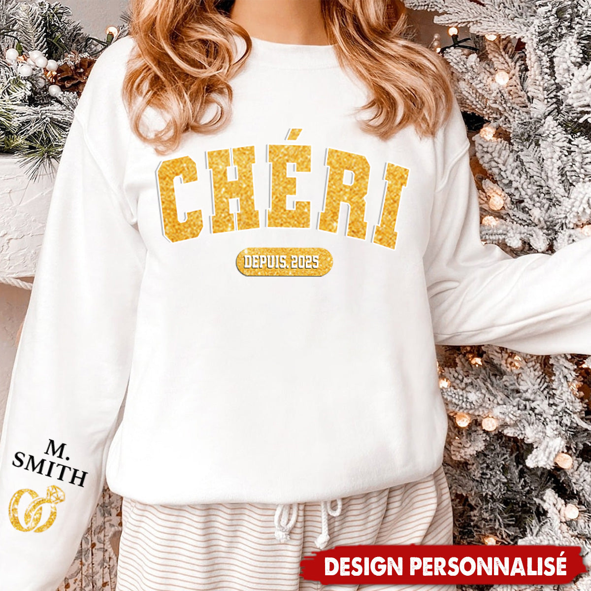 Sweatshirt Unisexe Personnalisé avec Motif sur la Manche – Cadeau d’Anniversaire ou de Mariage pour Mari et Femme