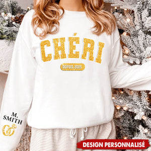 Sweatshirt Unisexe Personnalisé avec Motif sur la Manche – Cadeau d’Anniversaire ou de Mariage pour Mari et Femme