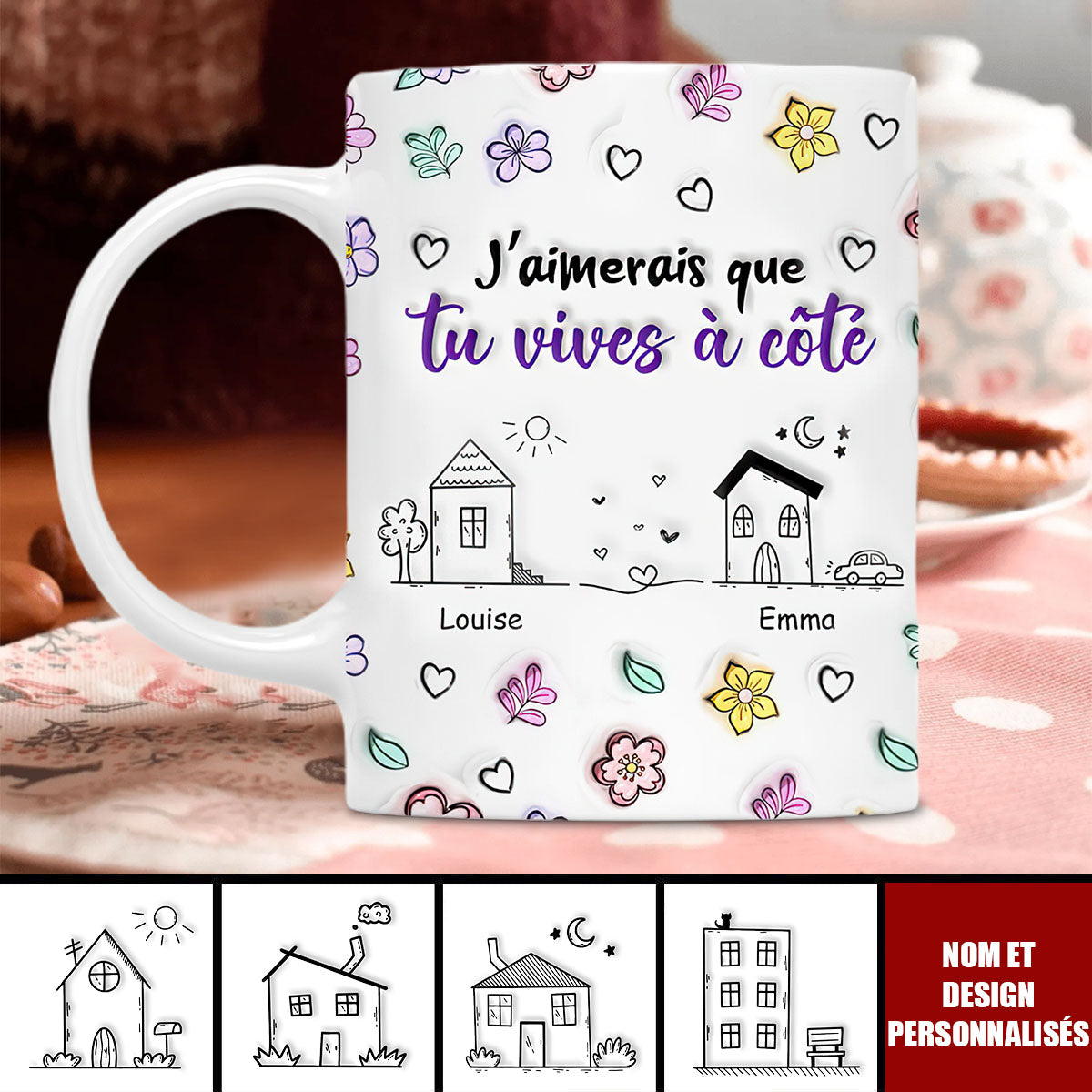 Tasse Personnalisée - J'aimerais que tu vives à côté Cadeau Sentimental pour Amis et Famille