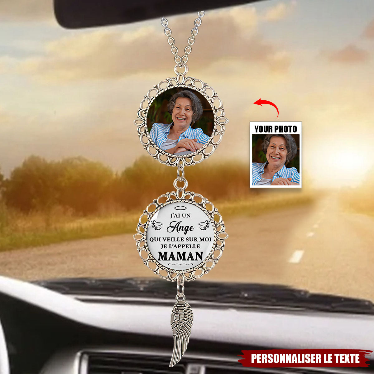 Pendentif Voiture Personnalisé – "J’ai Un Ange Qui Veille Sur Moi, Je L’appelle Maman"