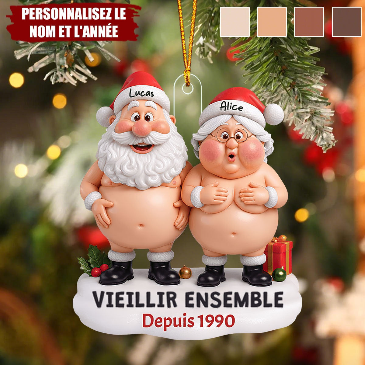 Ornement Personnalisé de Couple Père Noël – Personnalisez Noms et Année