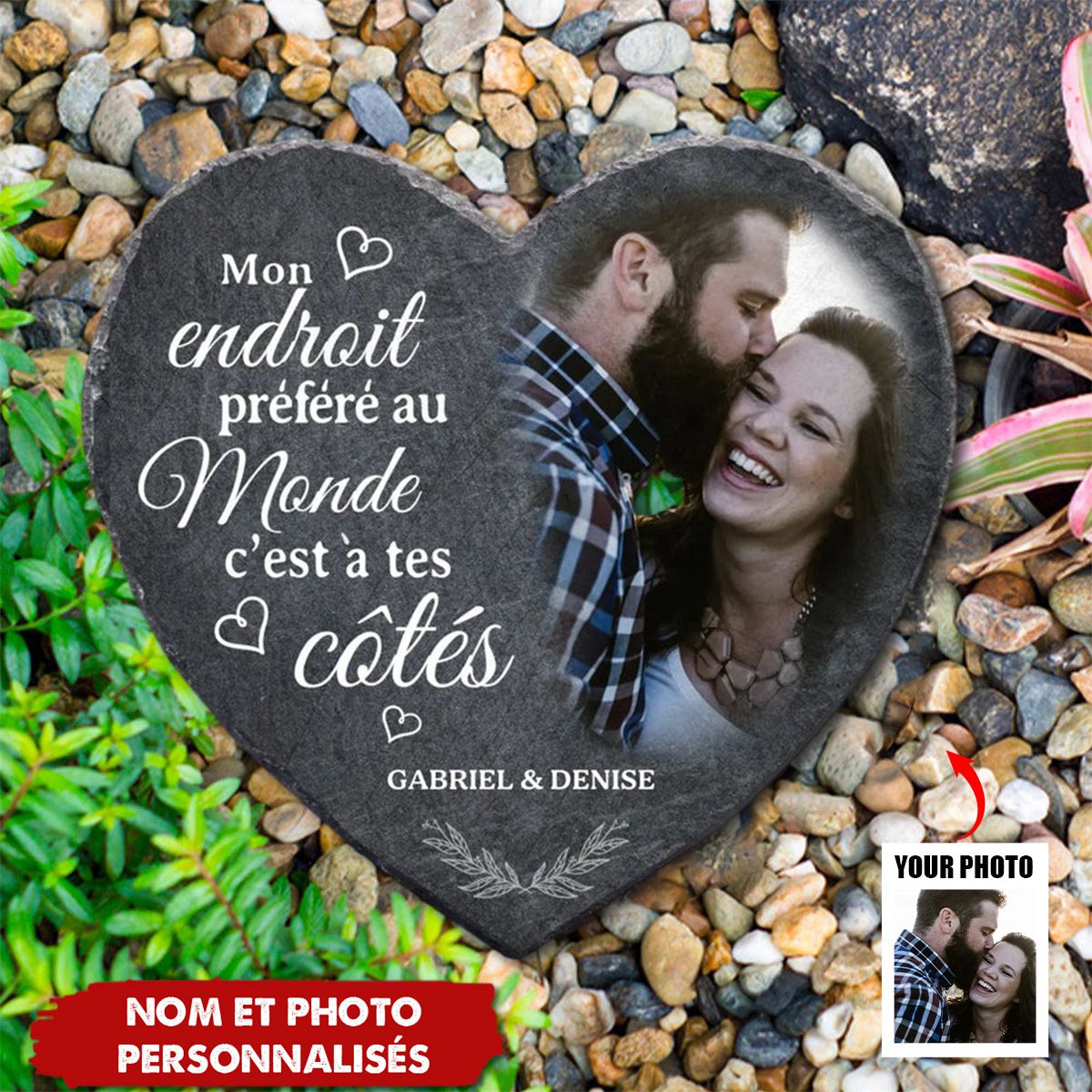 Plaque Cœur en Pierre Personnalisée – Cadeau Romantique Unique