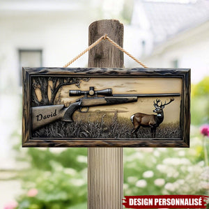 Fusil de Chasse – Panneau en Bois Personnalisé en Forme de Chasse