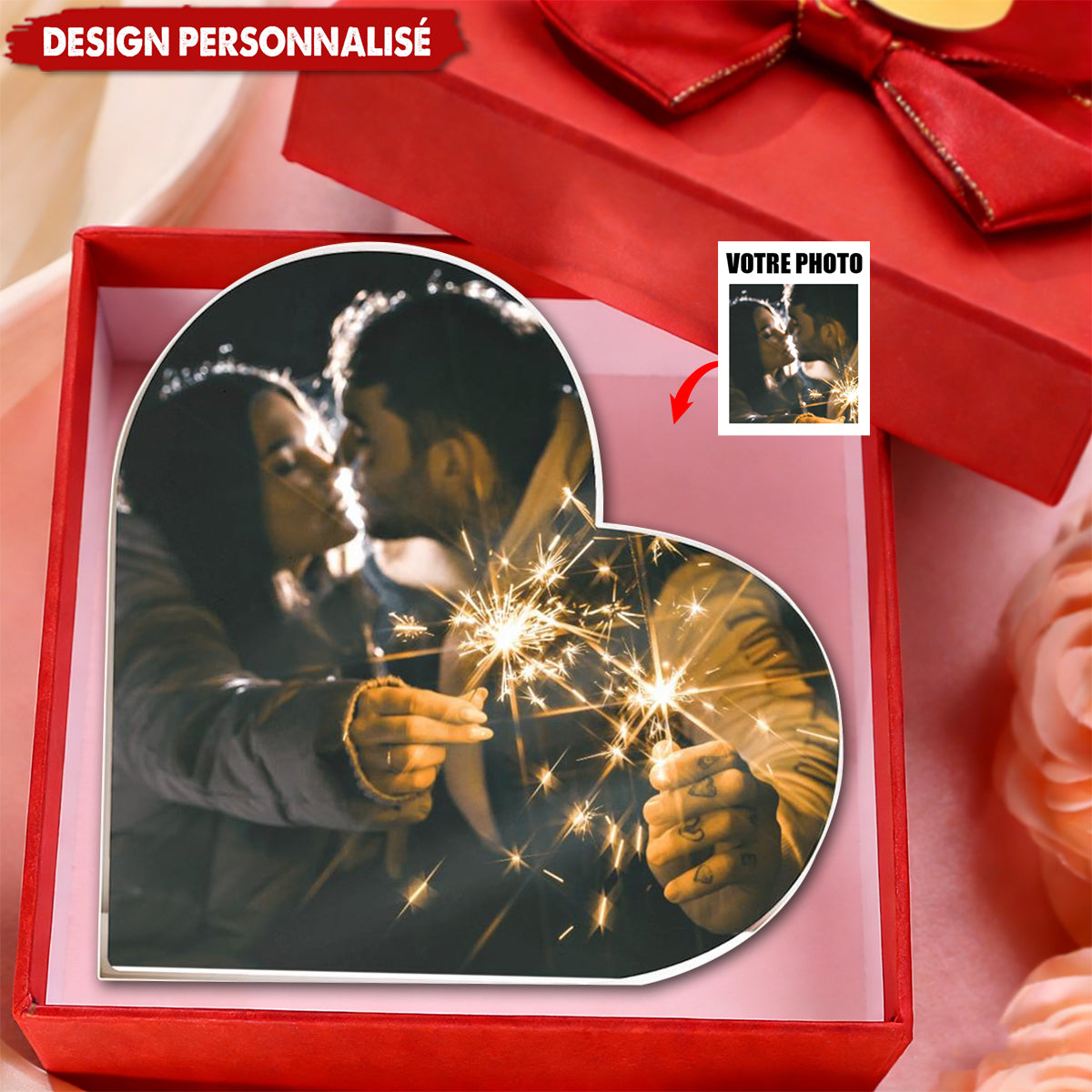 Plaque Photo Cœur Personnalisée — Souvenir d’Anniversaire, Saint-Valentin & Mariage
