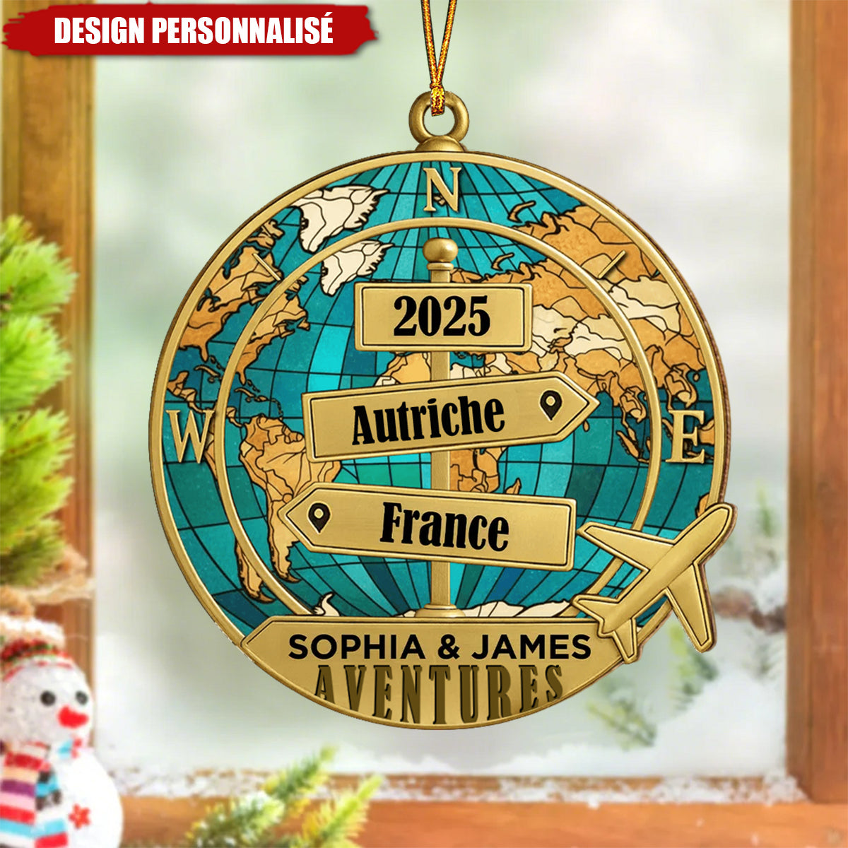 Ornement de Noël Personnalisé – Globe des Aventures 2025