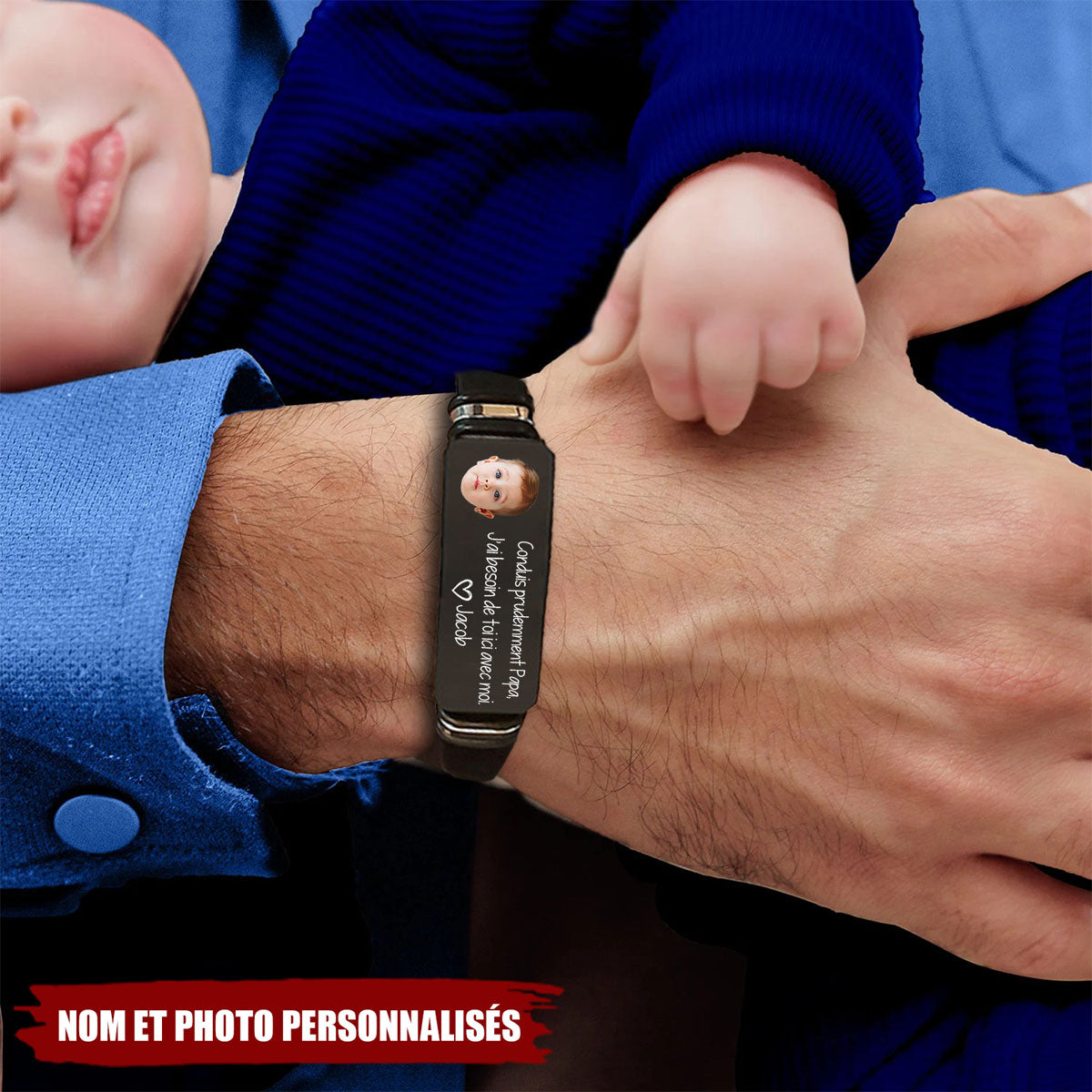 Bracelet Personnalisé avec Photo - Message Touchant de l’Enfant à Son Papa