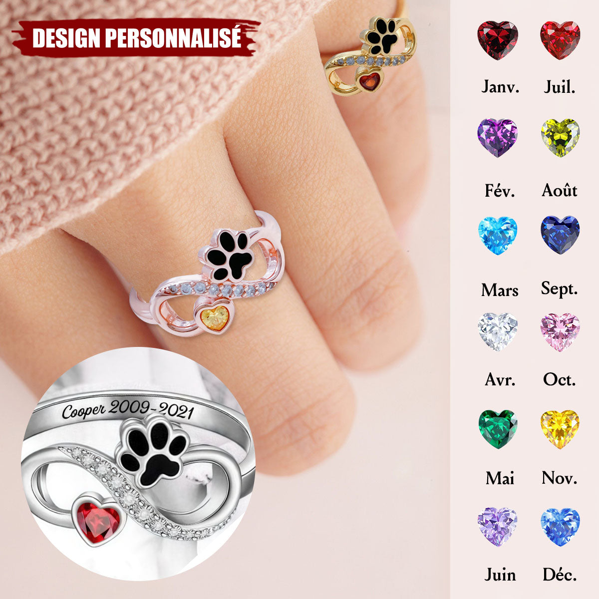 Bague Souvenir Patte Personnalisée - Cadeau pour les Amoureux des Animaux