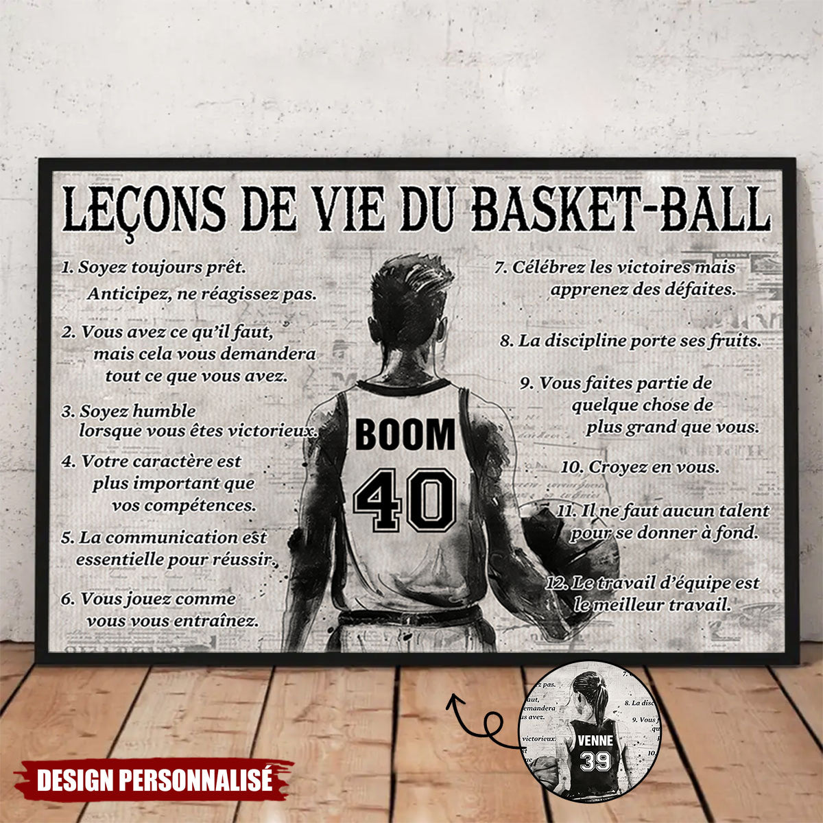 Affiche personnalisée des leçons de vie du basket-ball – Cadeau pour les passionnés de basket-ball