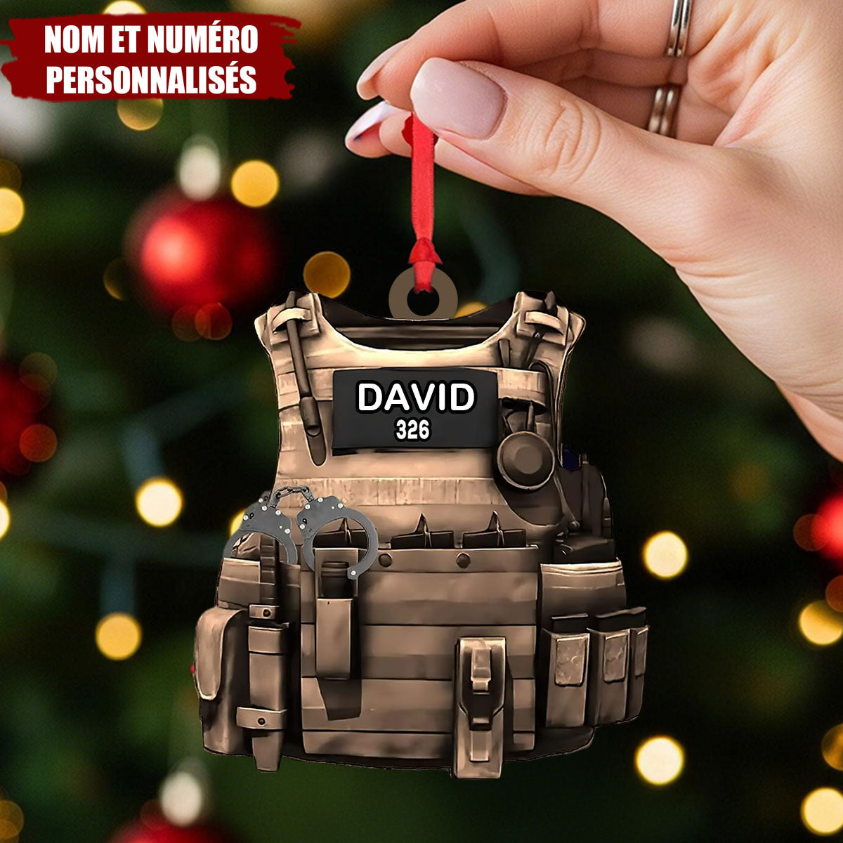 Décoration de Noël Personnalisée – Gilet Tactique avec Nom et Numéro