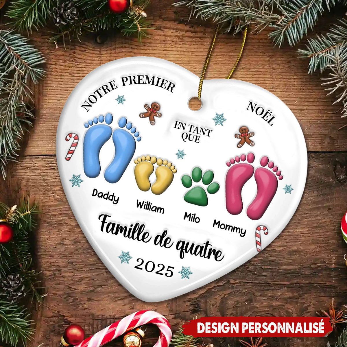 Décoration de Sapin Personnalisée – Célébrez Votre Premier Noël en Famille