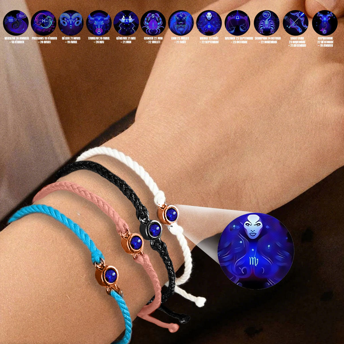 Bracelet Énergétique Ajustable – Signe du Zodiaque et Manifestation