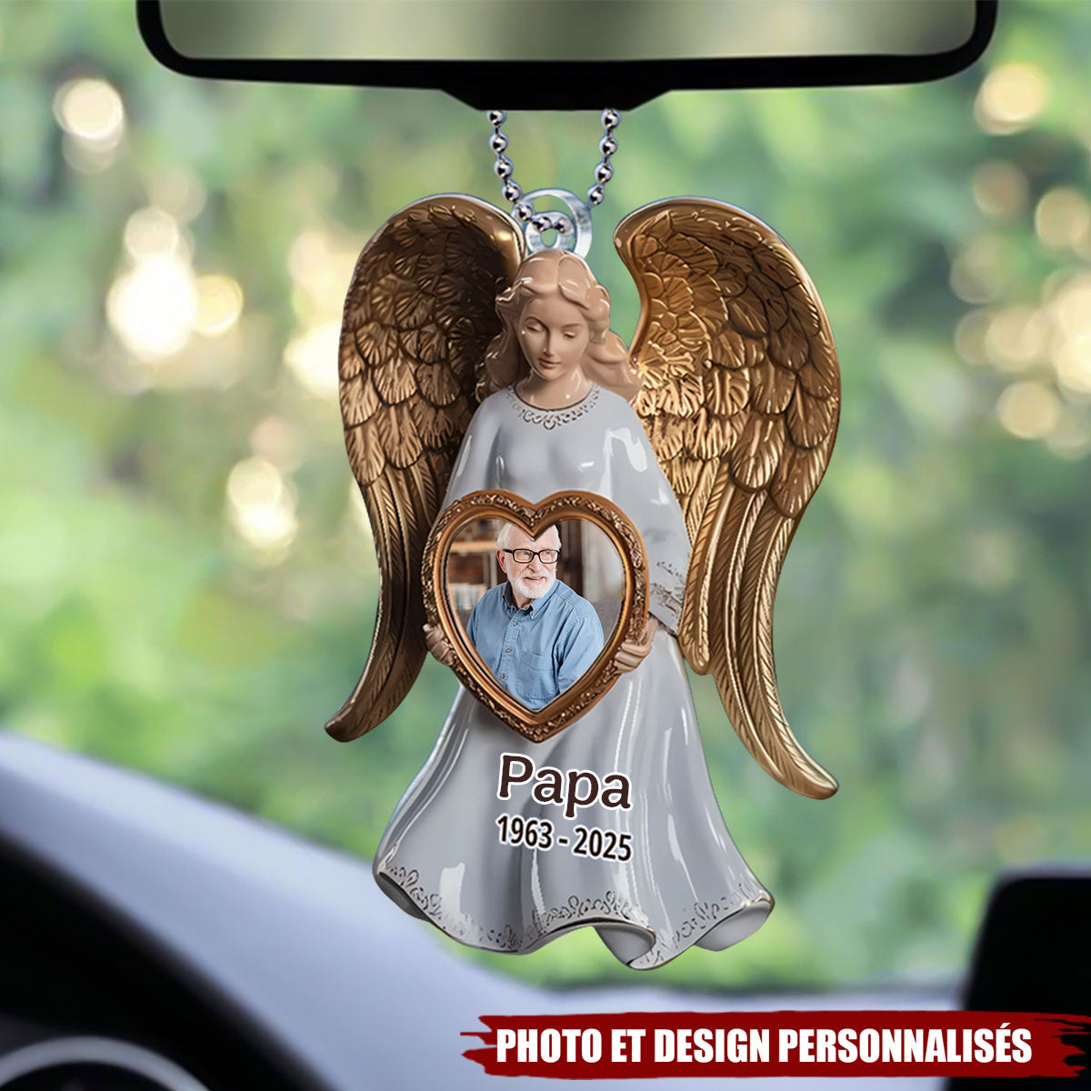 Porte-clés acrylique personnalisé avec ailes d'ange et photo