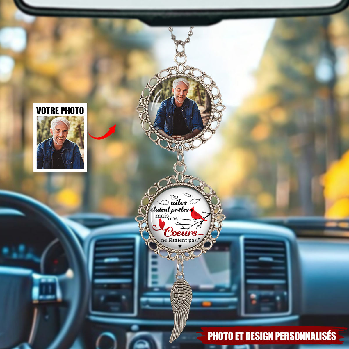 Ornement Mémorial Personnalisé pour Rétroviseur - Souvenir Photo