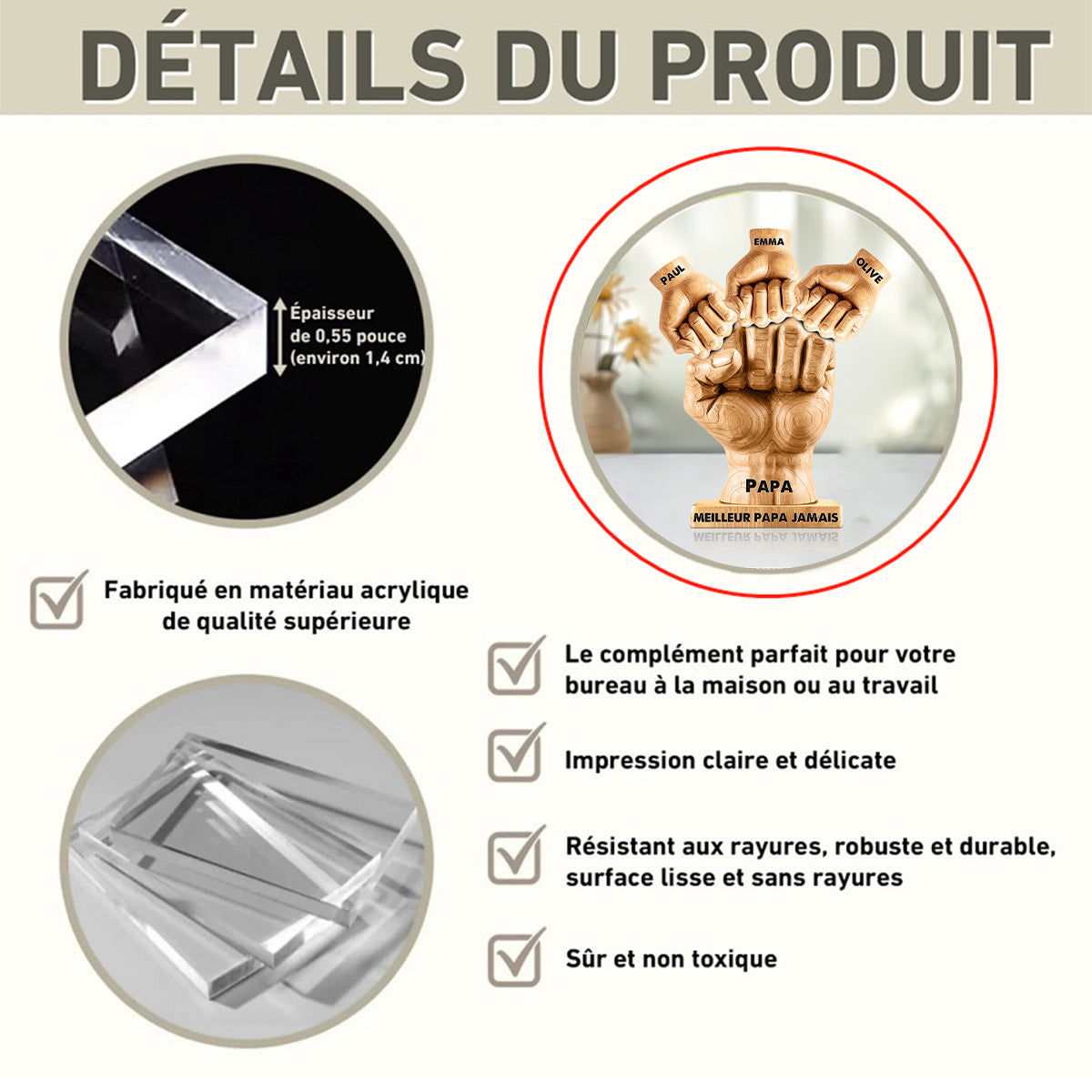 Meilleur Papa Jamais – Plaque Acrylique Personnalisée en Forme Spéciale pour Papa