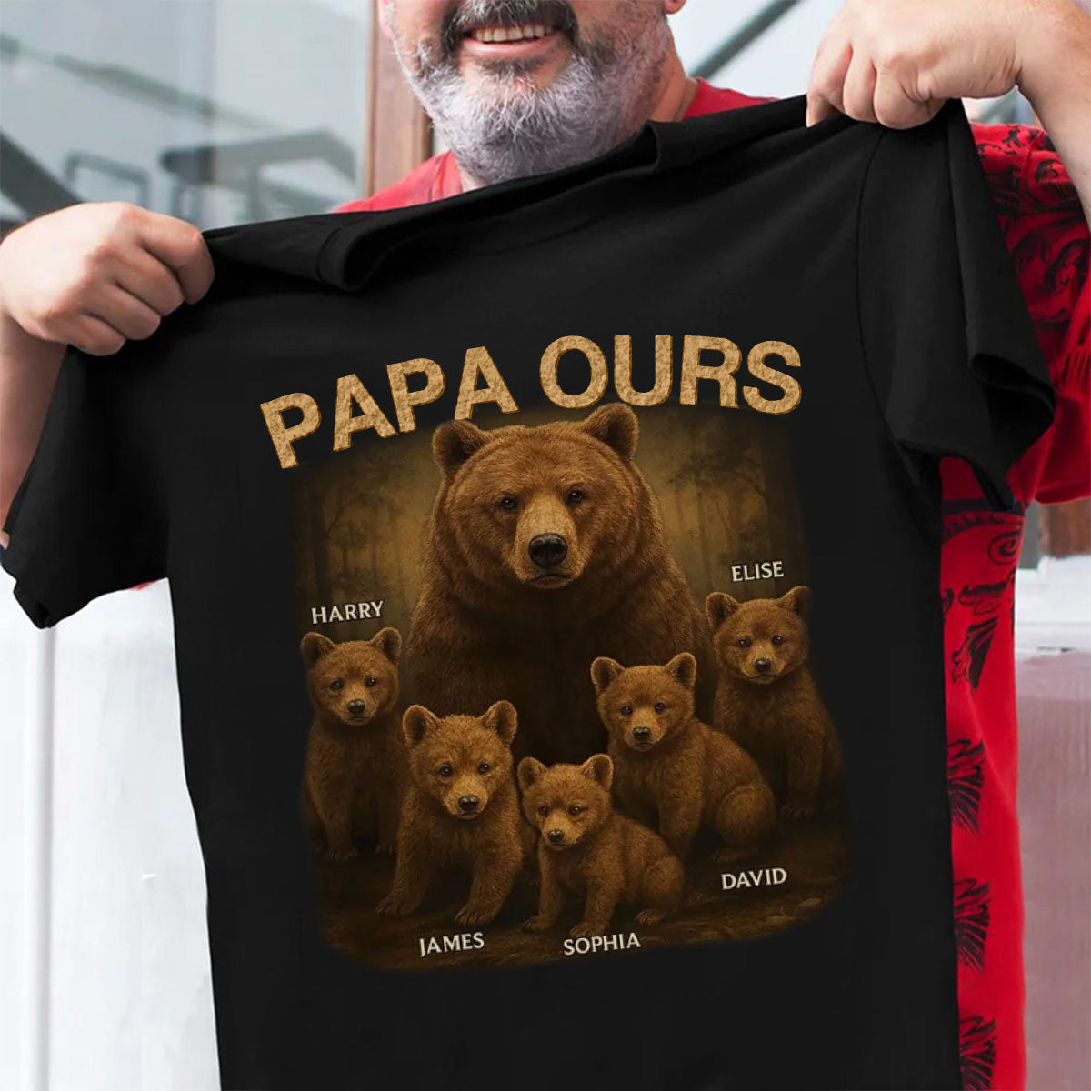 T-shirt personnalisé Papa Ours – Cadeau adorable pour papa avec noms des enfants