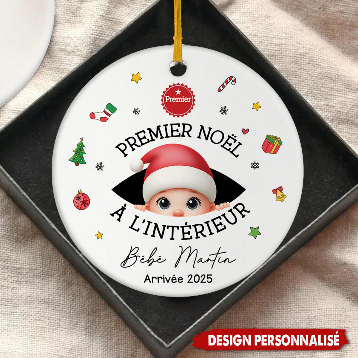 Ornement Noël Céramique Personnalisé - Premier Noël à l’Intérieur