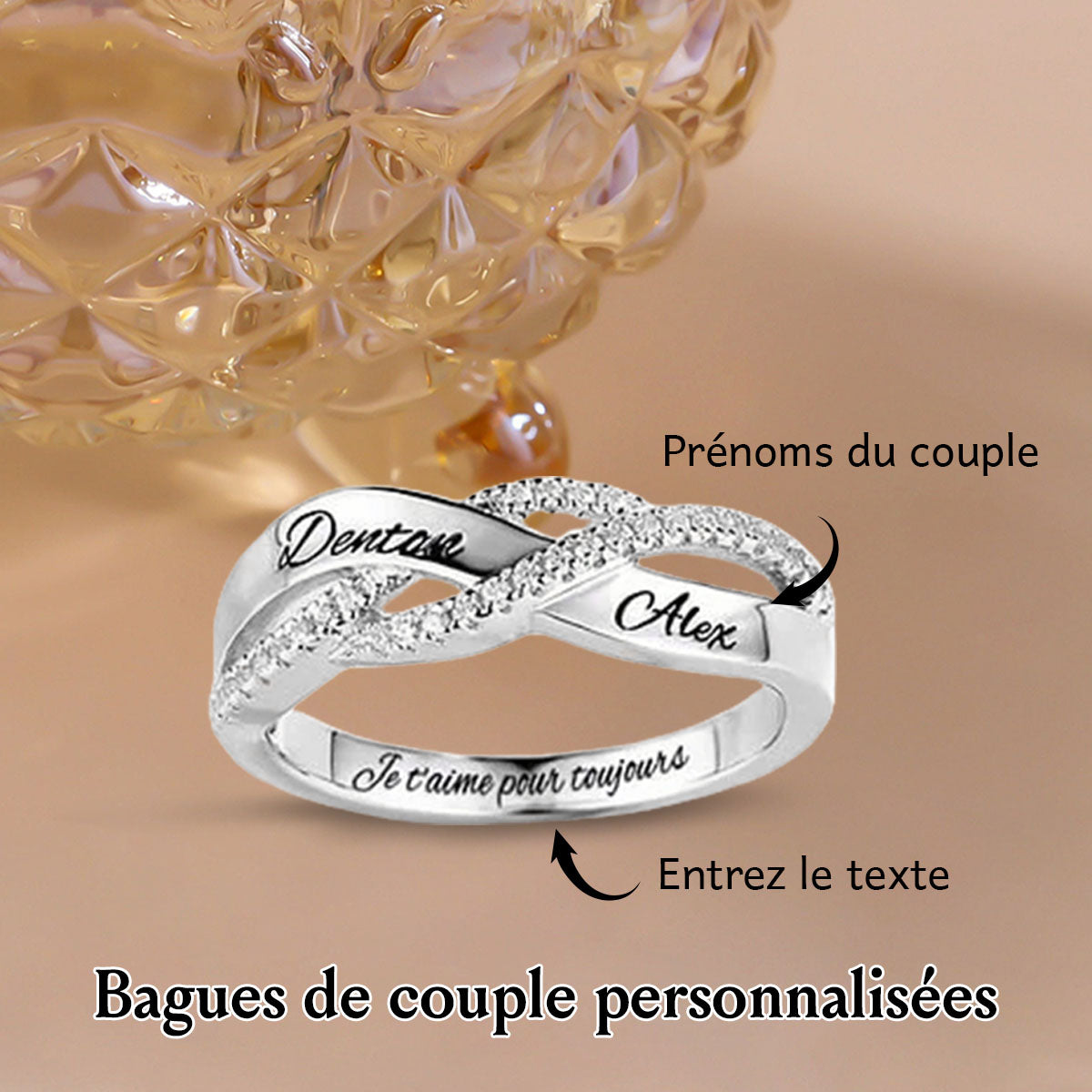 Bague Couple Personnalisée – Gravée avec Prénoms & Message d’Amour