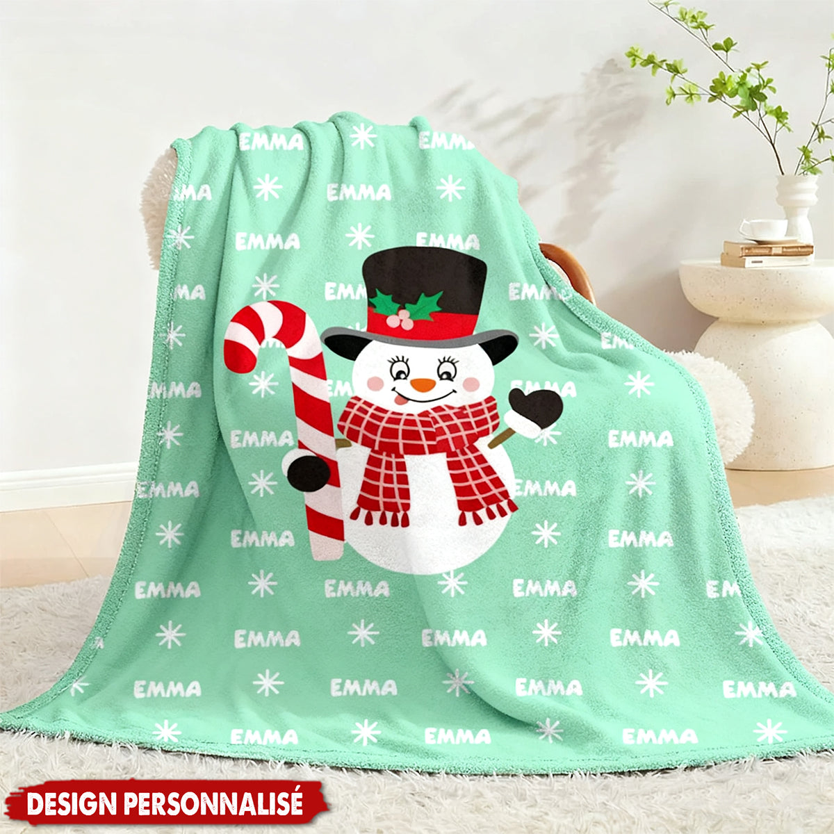 Couverture Personnalisée Bonhomme de Neige – Douce, Chaleureuse et Parfaite pour les Enfants