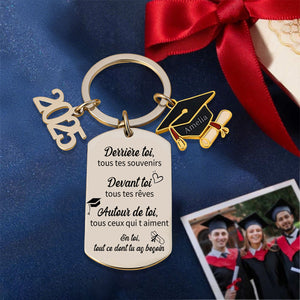 Souvenirs derrière Toi, rêves devant Toi, amour tout autour - Porte-clés de remise de diplôme personnalisé