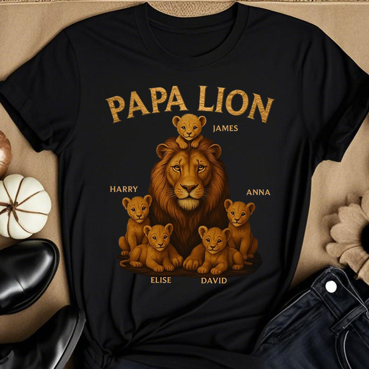 Papa Lion - T-shirt personnalisé pour papa et ses lionceaux