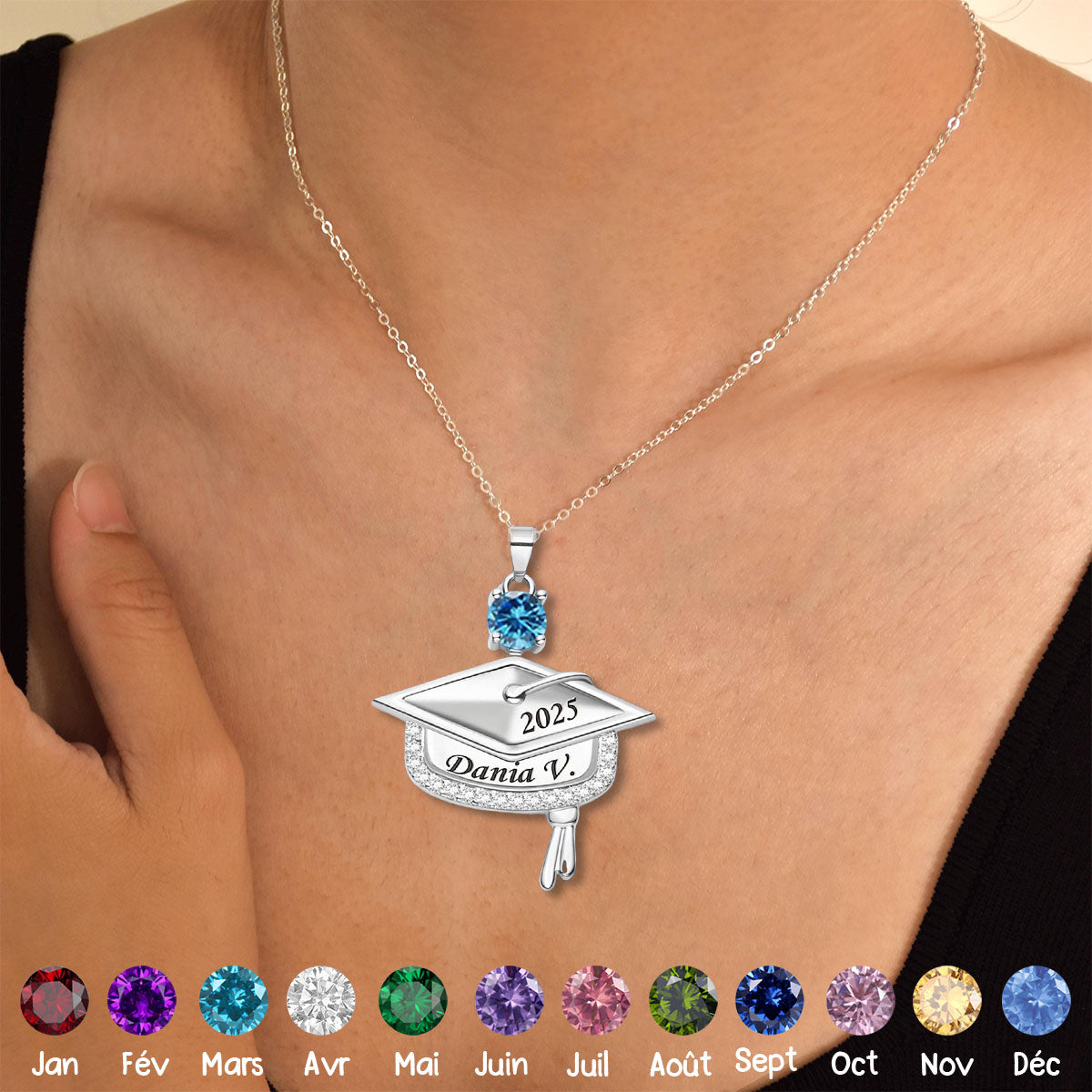 Collier Personnalisé de Remise de Diplôme avec Pierre de Naissance – Cadeau Mémorable