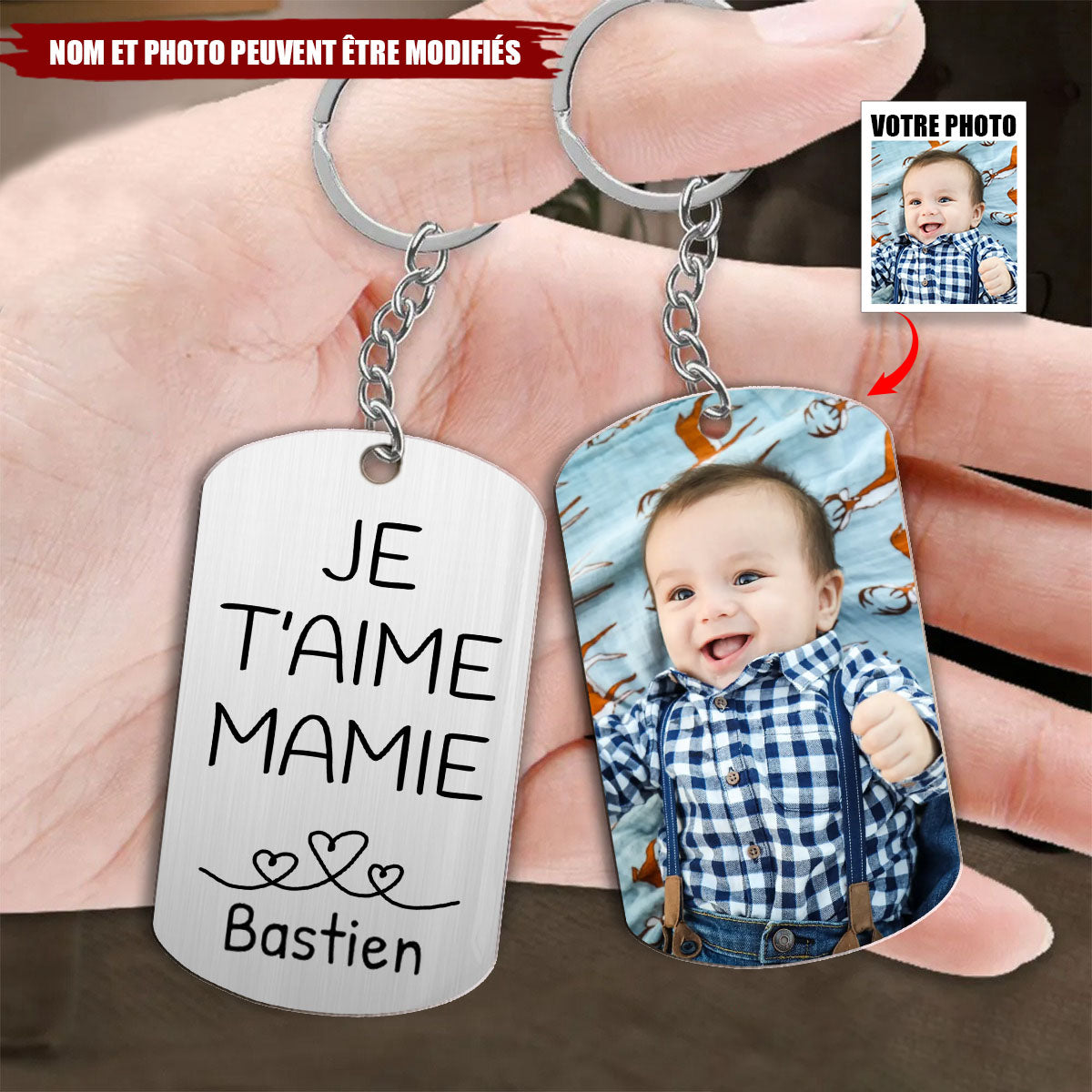 Porte-clés Photo Personnalisé - Porte-clés Gravé avec Message d'Amour