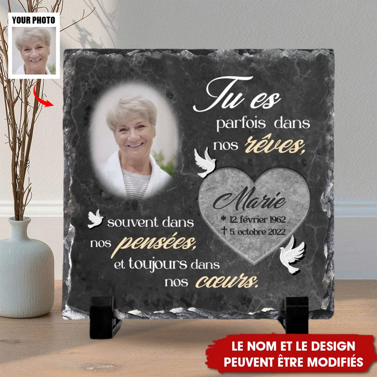 Plaque Commémorative Personnalisée en Ardoise - Hommage à un Être Cher