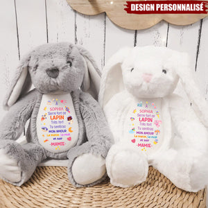 Peluche lapin personnalisée – Message d’amour de Maman/Mamie