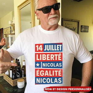 T-shirt Personnalisé 14 Juillet – Liberté, Égalité, Prénom