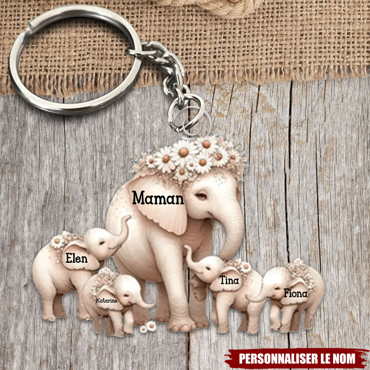 Porte-Clés Éléphants Personnalisé – Maman & Ses Petits