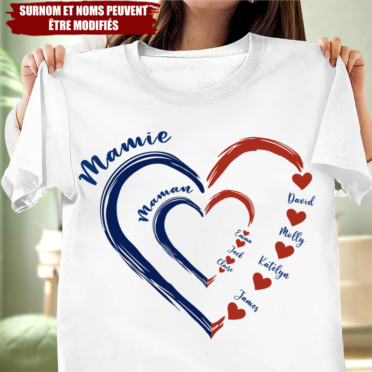 T-shirt Cœur Personnalisé Mamie & Maman – Cadeau d’Amour pour Famille