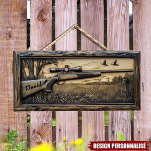 Fusil de Chasse – Panneau en Bois Personnalisé en Forme de Chasse