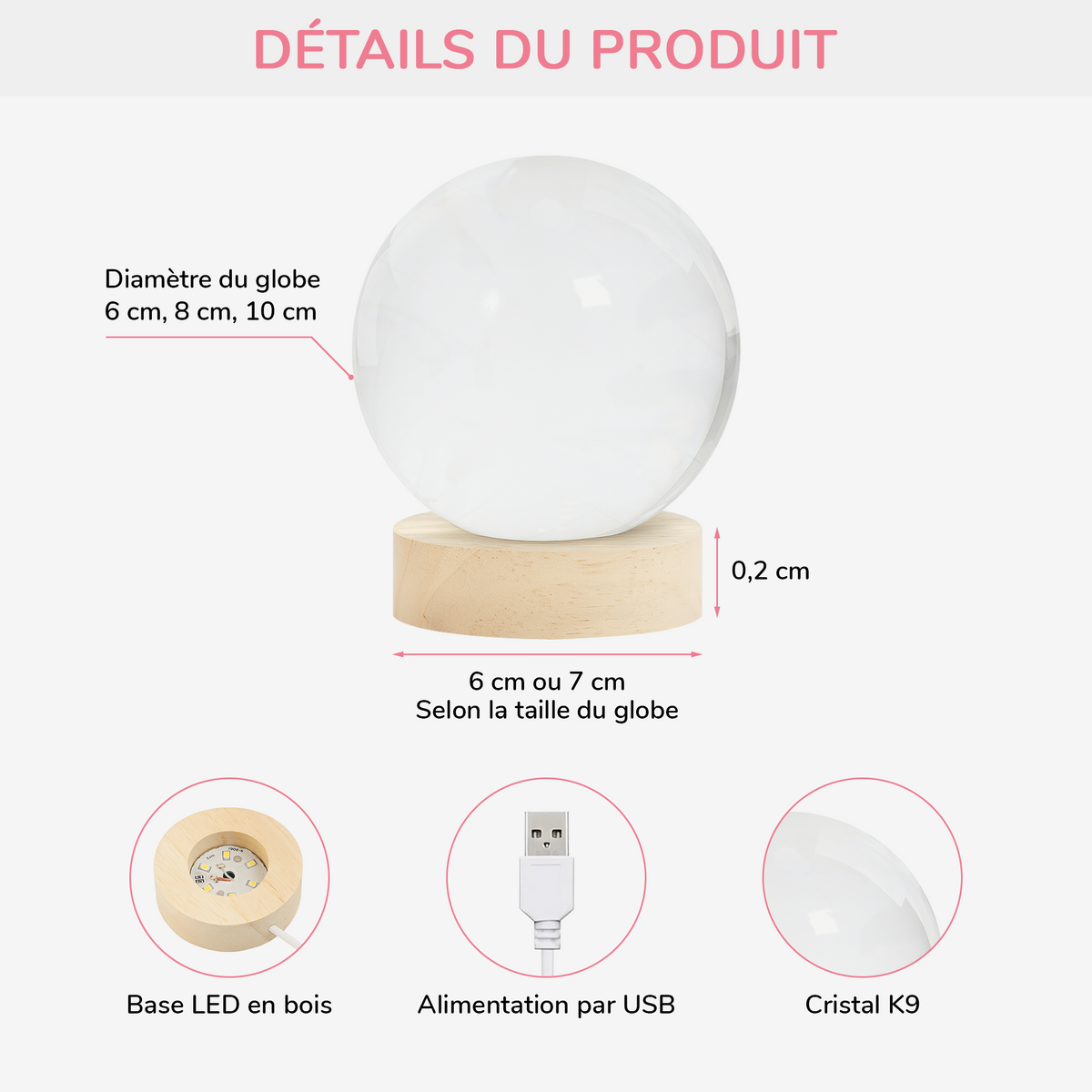 Veilleuse Boule De Cristal Personnalisée - Je t’aime pour toujours et à jamais