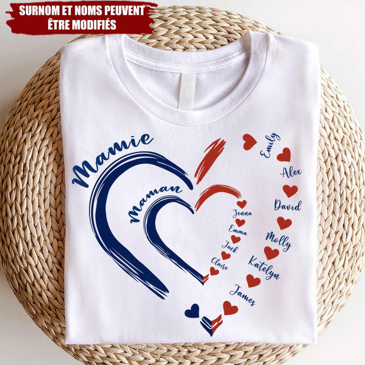T-shirt Cœur Personnalisé Mamie & Maman – Cadeau d’Amour pour Famille