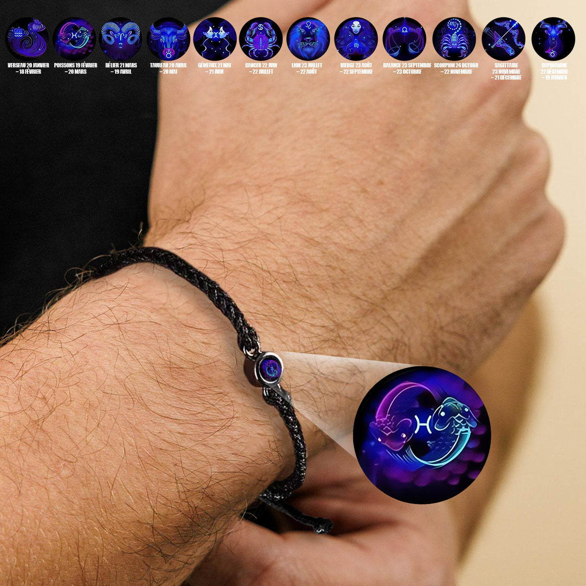 Bracelet Énergétique Ajustable – Signe du Zodiaque et Manifestation