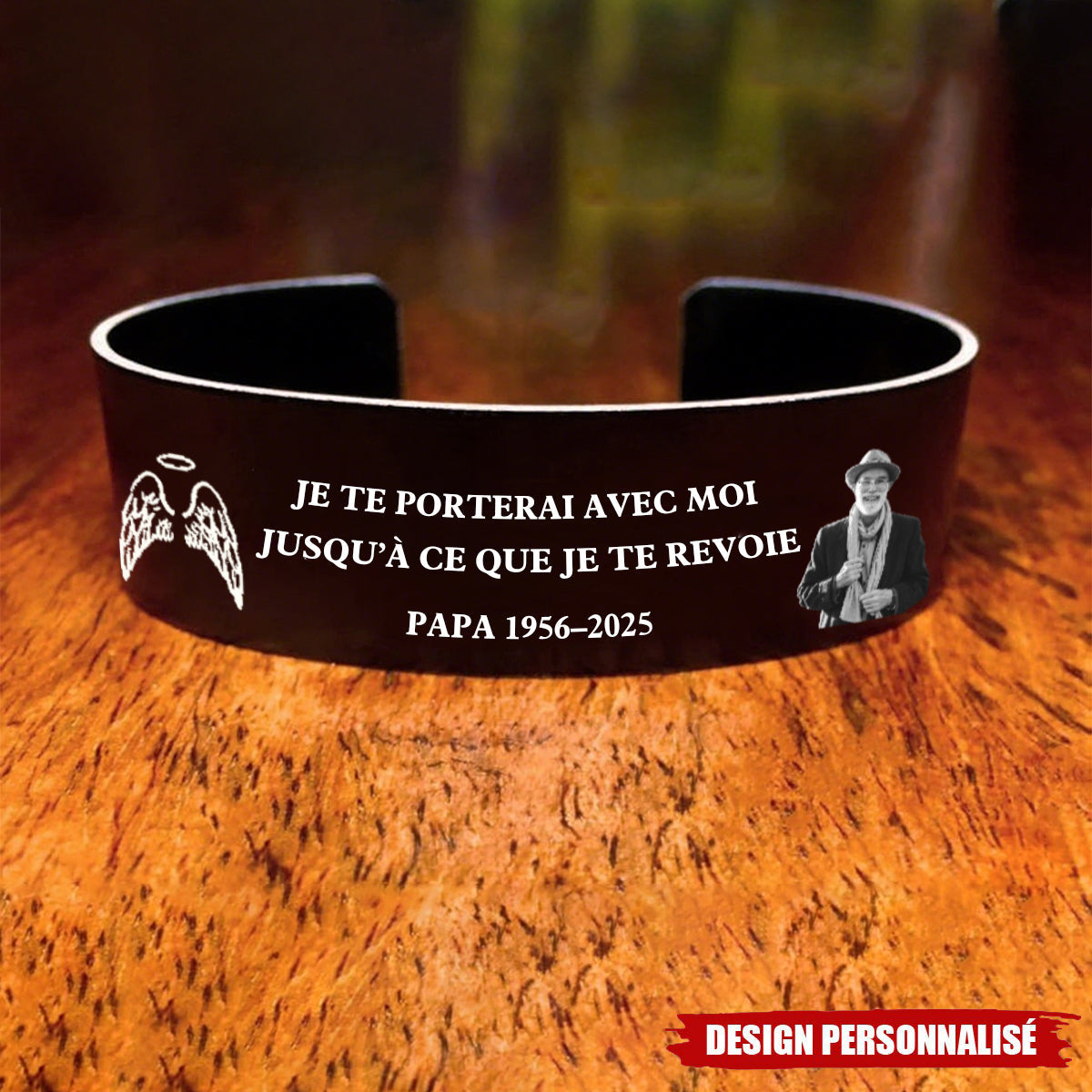 Bracelet Commémoratif Personnalisé – Message Gravé en Hommage à un Être Cher