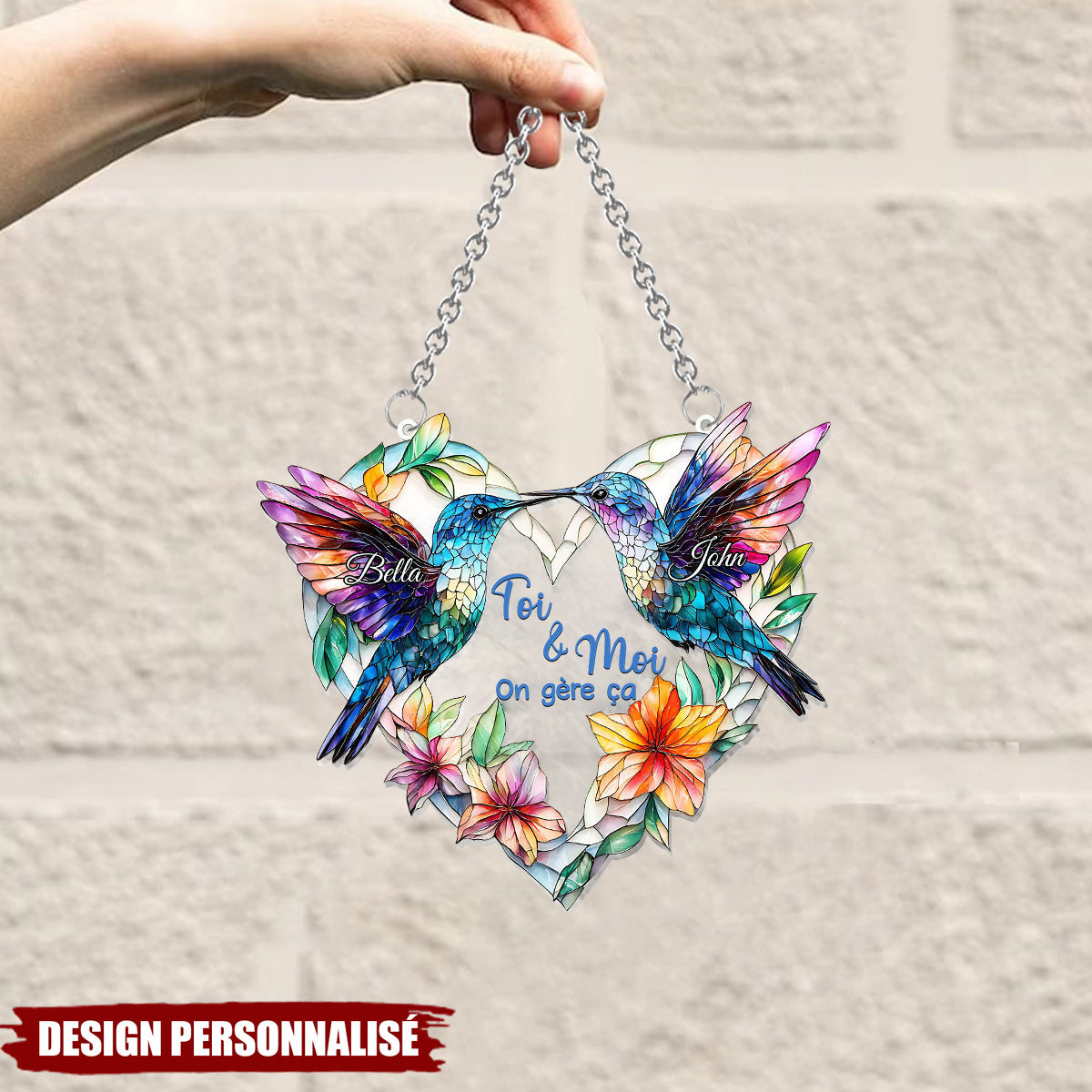 Colibris en Couple – Ornement Attrape-Soleil Personnalisé à Suspendre à la Fenêtre