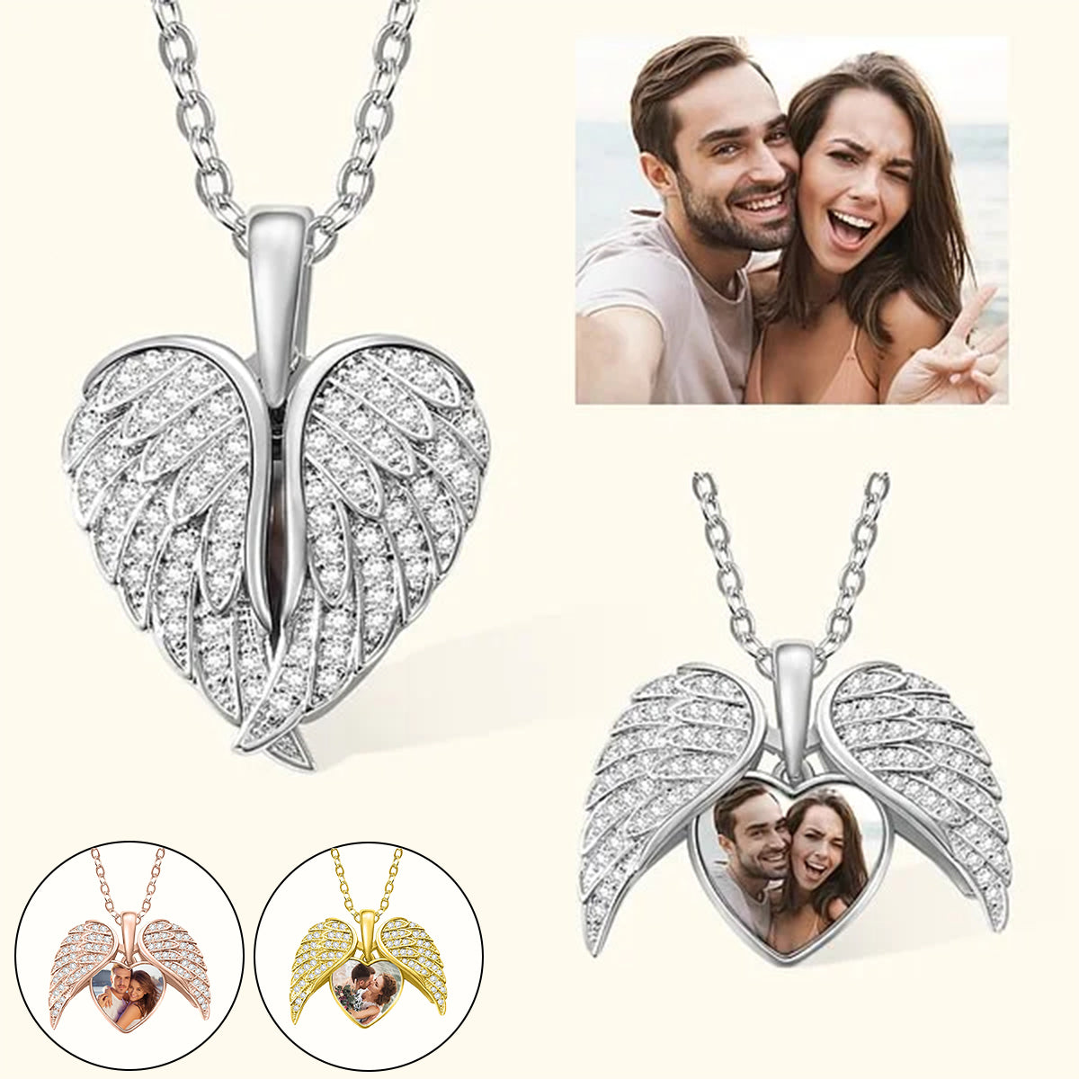 Collier Cœur Ailé avec Photo Personnalisée – Cadeau Unique d’Amour et de Souvenir