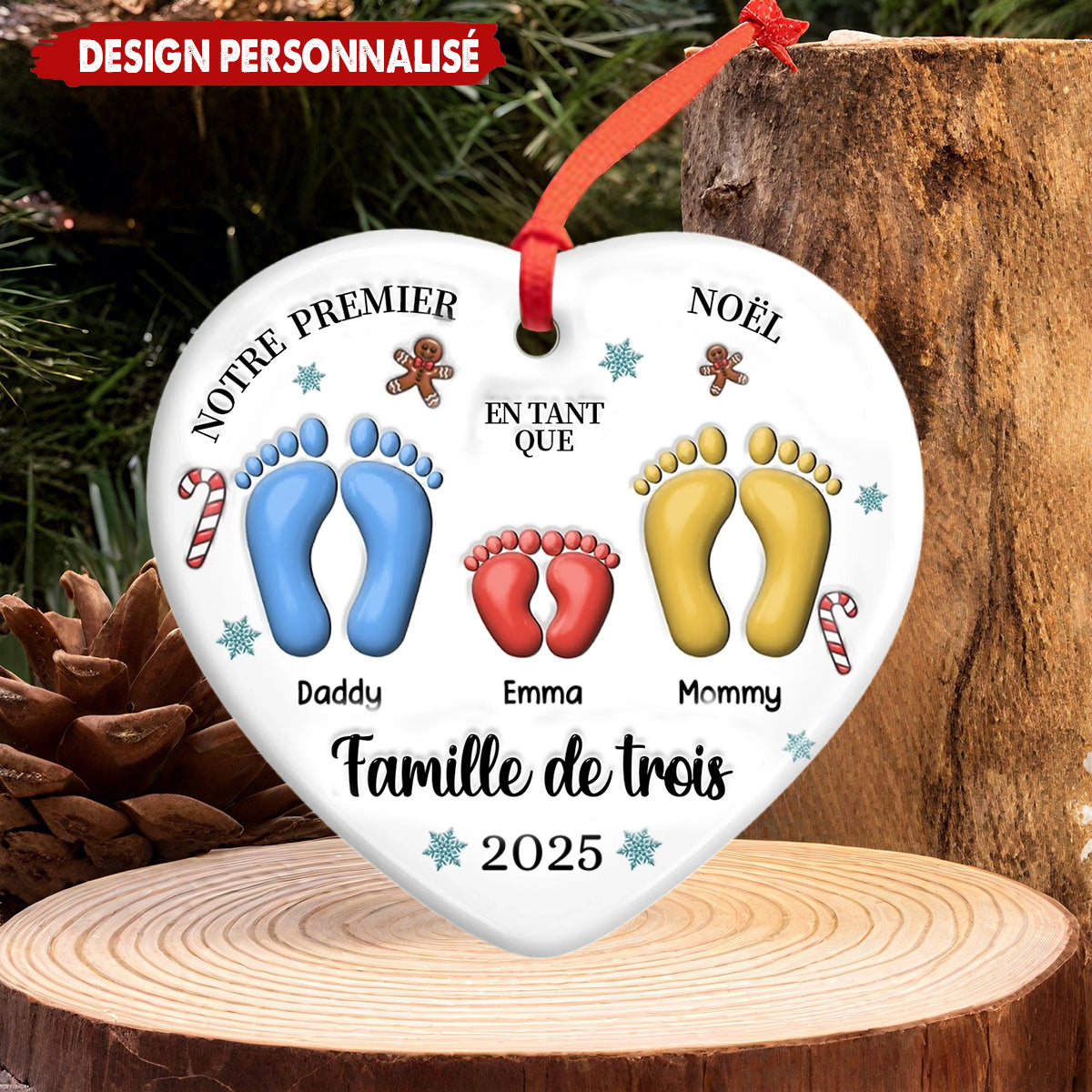 Décoration de Sapin Personnalisée – Célébrez Votre Premier Noël en Famille