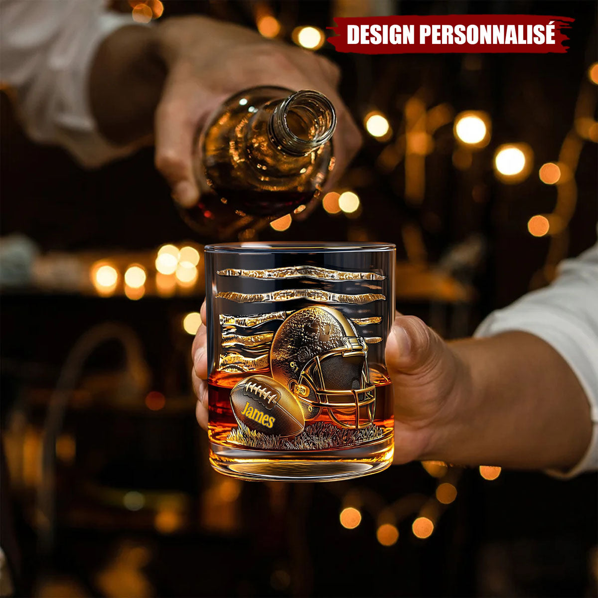Verre à Whisky Personnalisé – Casque et Ballon de Football Américain
