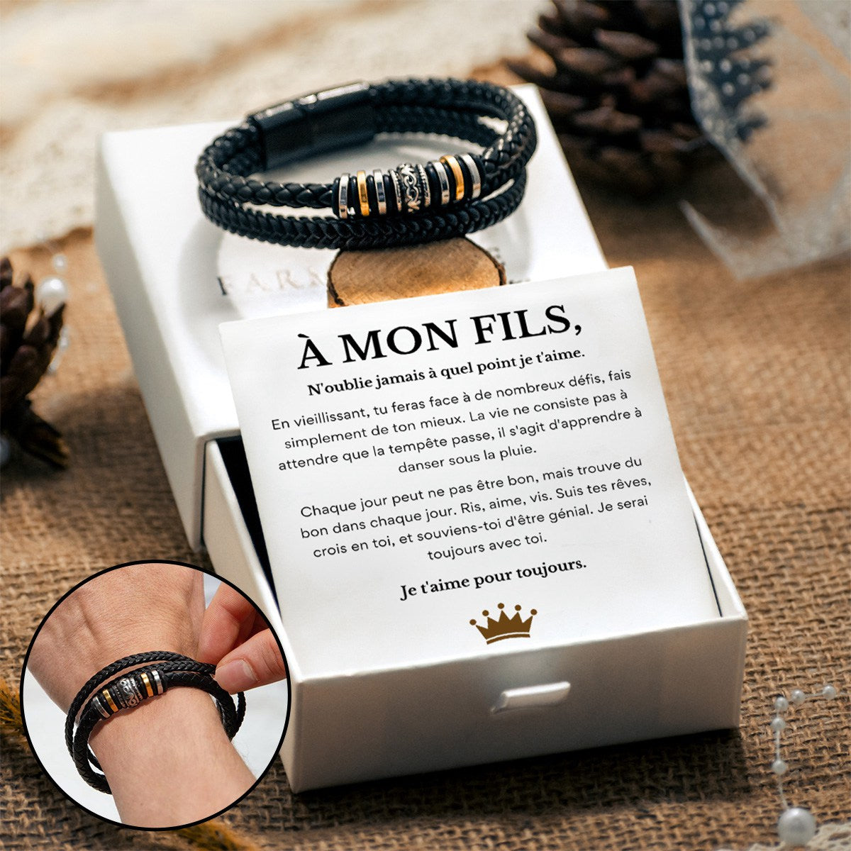 Bracelet en Cuir Personnalisé - Cadeau Émotionnel pour Fils