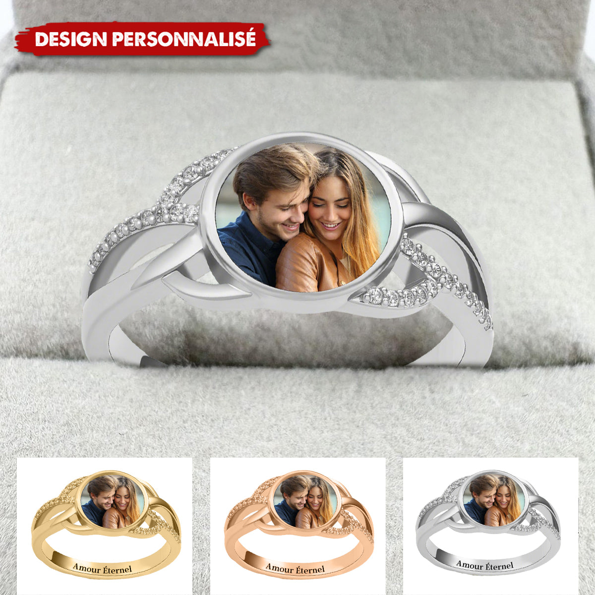 Bague Personnalisée avec Photo – Cadeau Romantique pour Couples