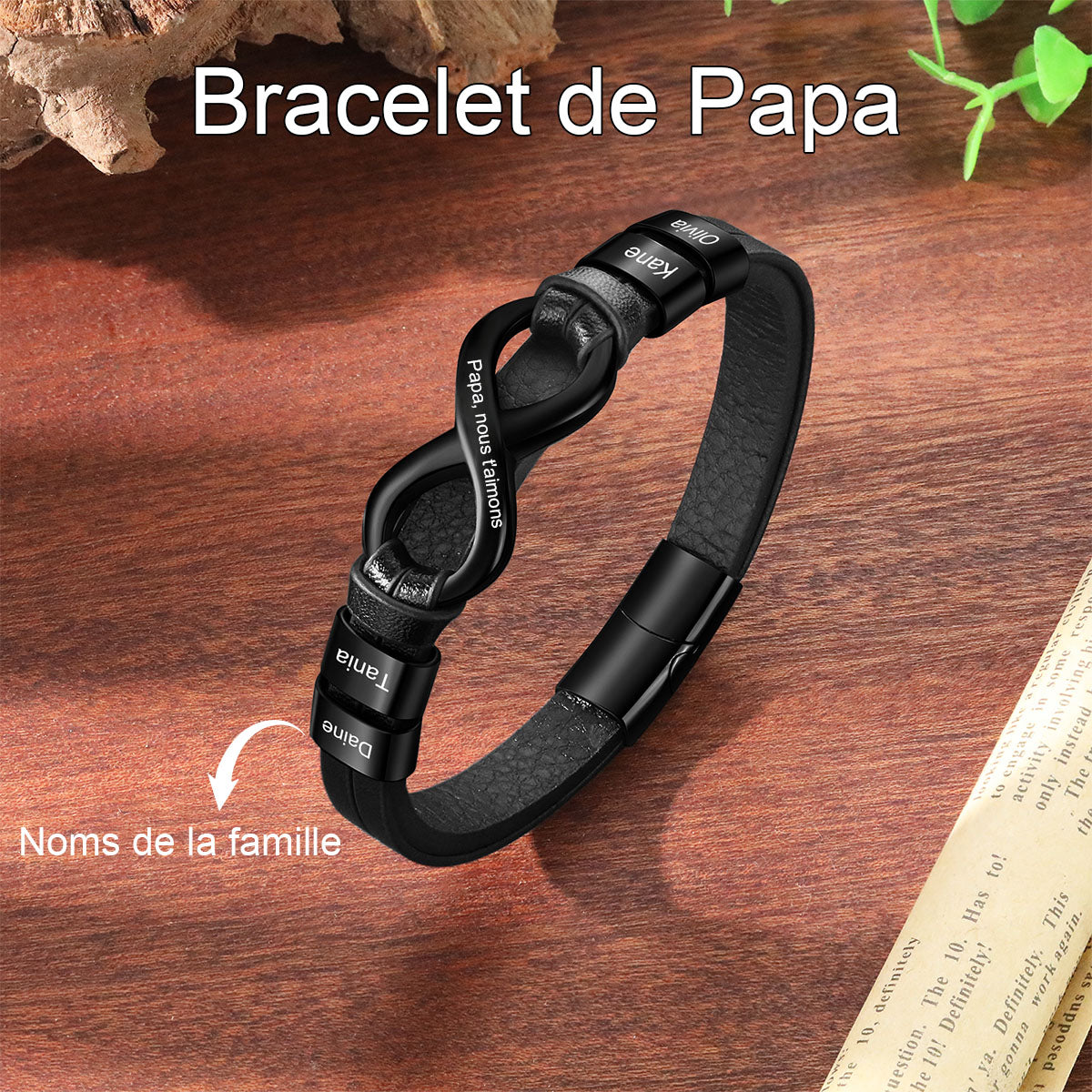 Bracelet Infini Personnalisé pour Papa – Avec Noms des Enfants Gravés